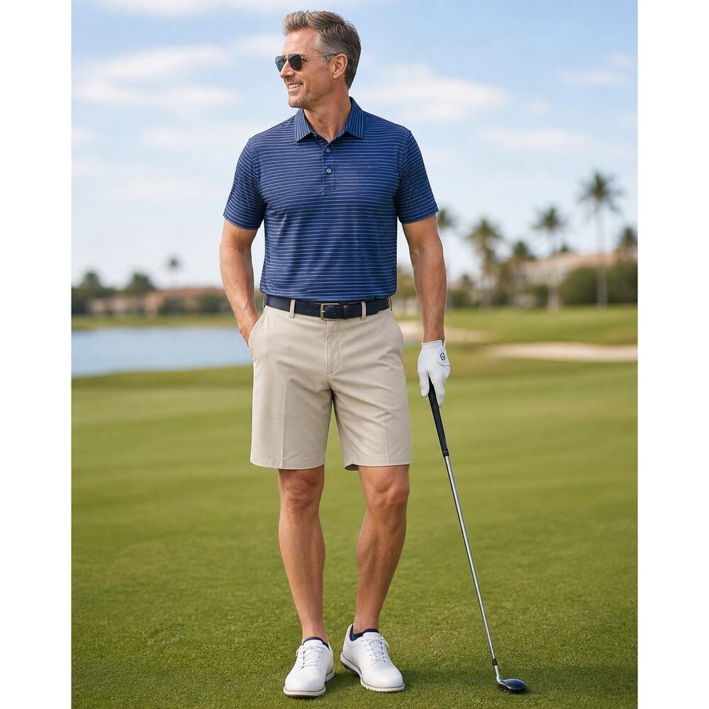 Haggar Cool 18 Pro Shorts Mens 52 Beige Stretch Golf Performance NWT